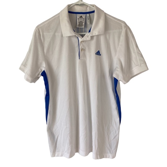 Adidas Climalite Golf Polo Shirt Mens Medium White Striped Performance - Picture 1 of 5